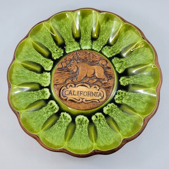 California Treasure Craft Plate California USA Retro Drip Glaze Avocado Green - Picture 4 of 10